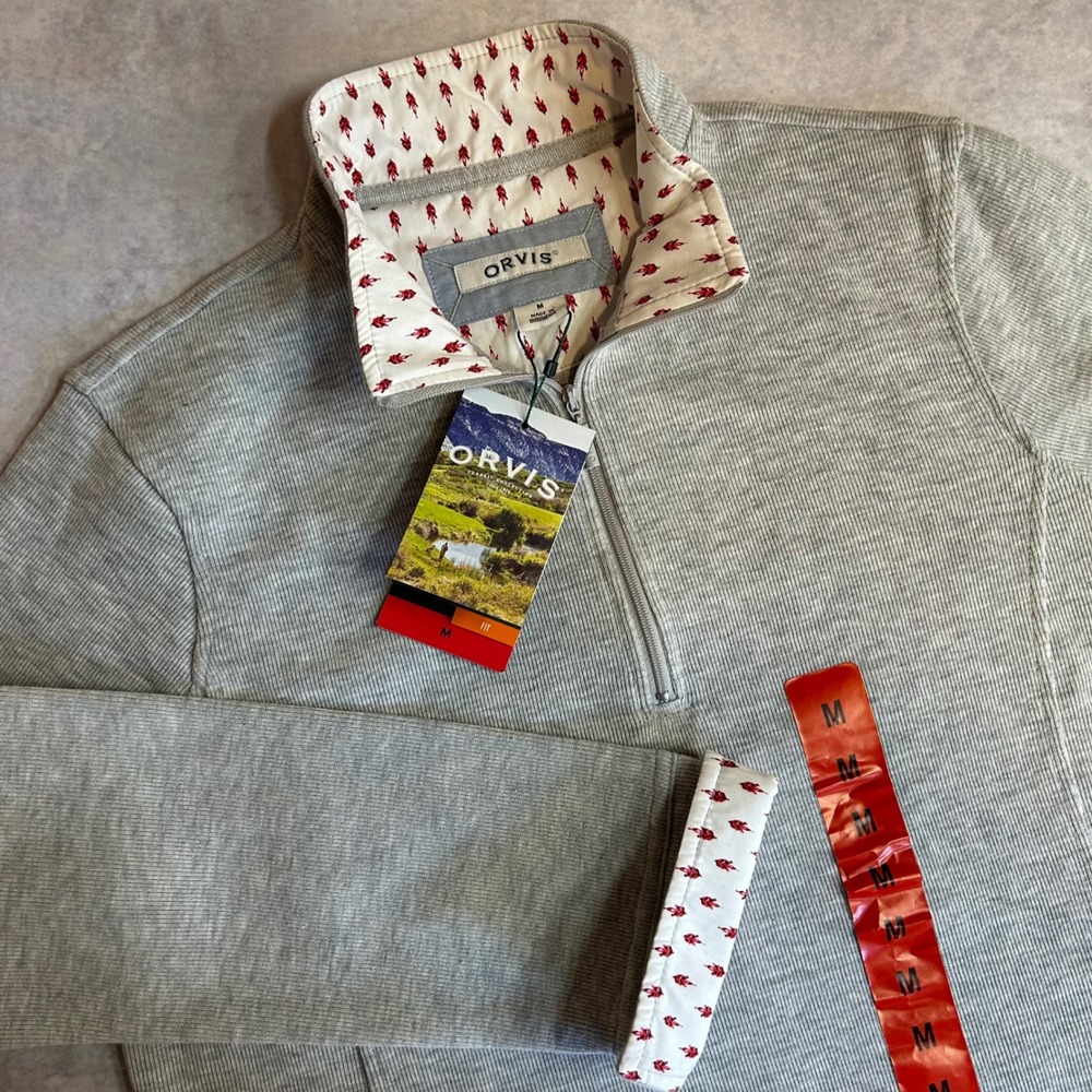 Orvis Women Heather Grey Ribbed Quarter Zip Pullover Sweater 1372433 Size M NEW